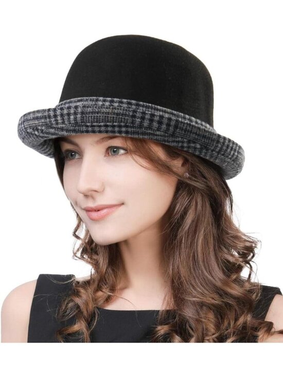 Women\'s Black 2 Vintage Felt Cloche inter Floral Fedora Imported Bucket Hat main image 6